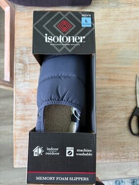 isotoner Navy Men's Memory Foam Slip-On Slippers